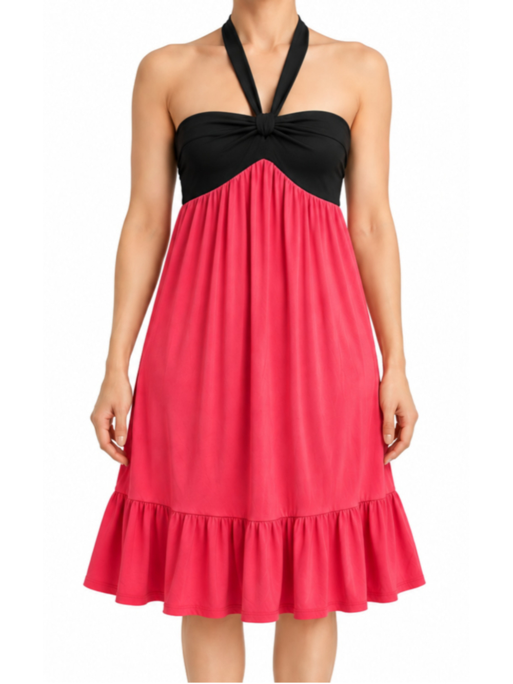 Ann Taylor LOFT Halter Dress Pink Black Size 4 Ruffle Empire Waist NEW WITH TAGS